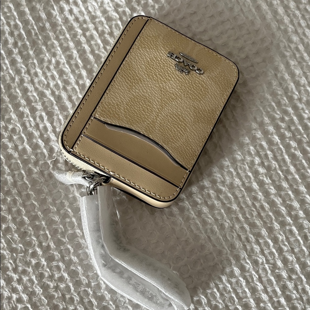 Coach Tan Card Holder with Wrist Strap